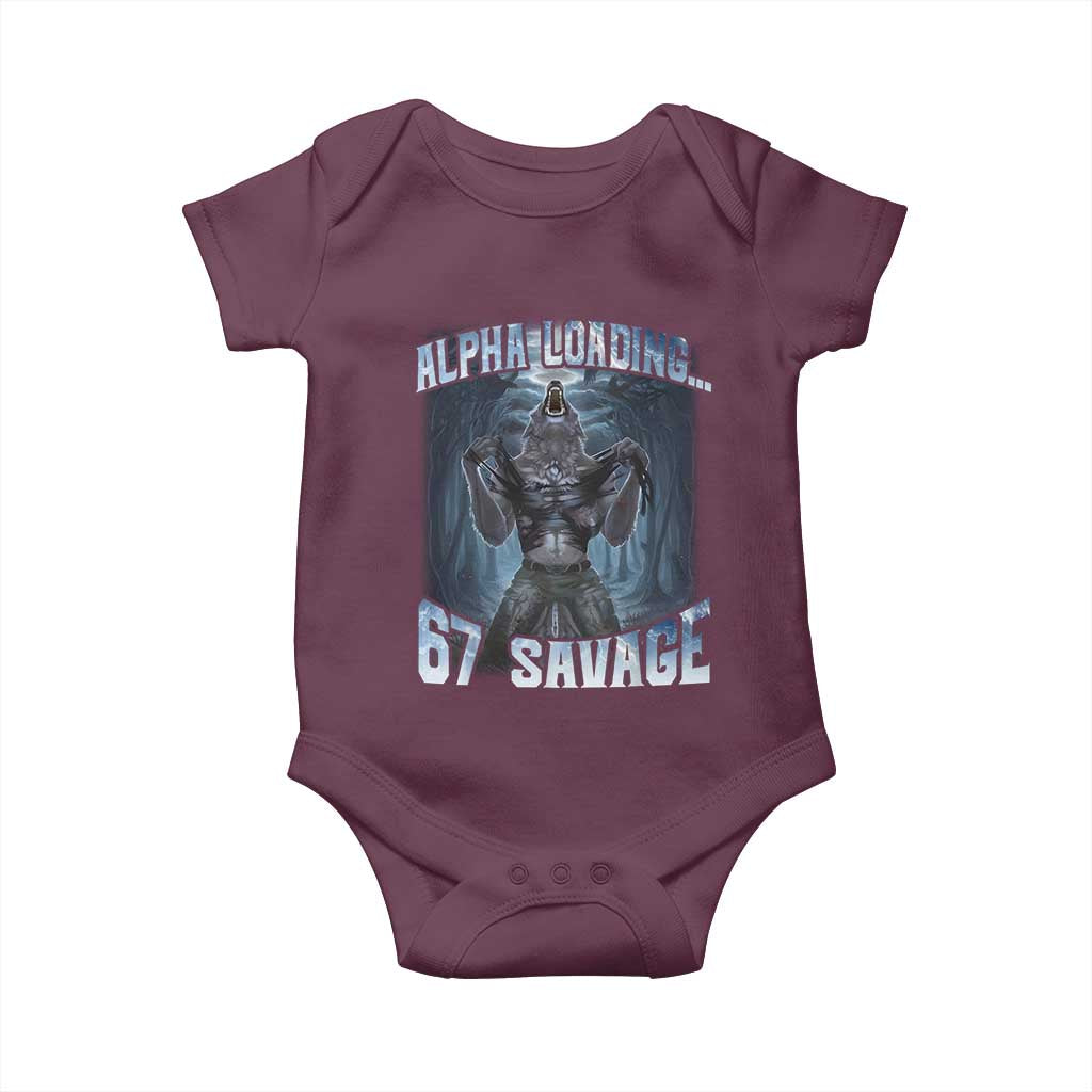 Funny 67 Alpha Wolf Baby Onesie Alpha Loading 67 Savage Six Seven Gen Z Meme - Wonder Print Shop