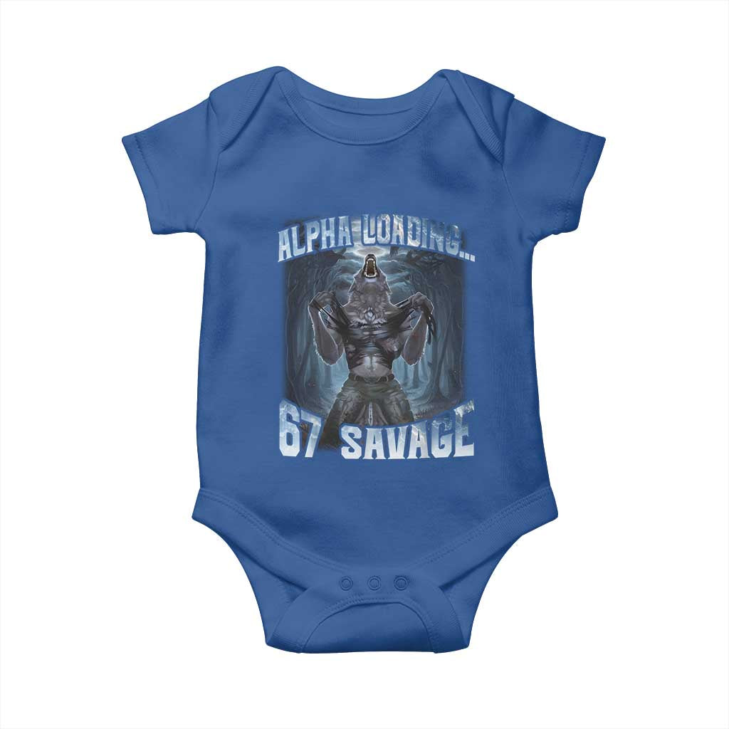 Funny 67 Alpha Wolf Baby Onesie Alpha Loading 67 Savage Six Seven Gen Z Meme - Wonder Print Shop