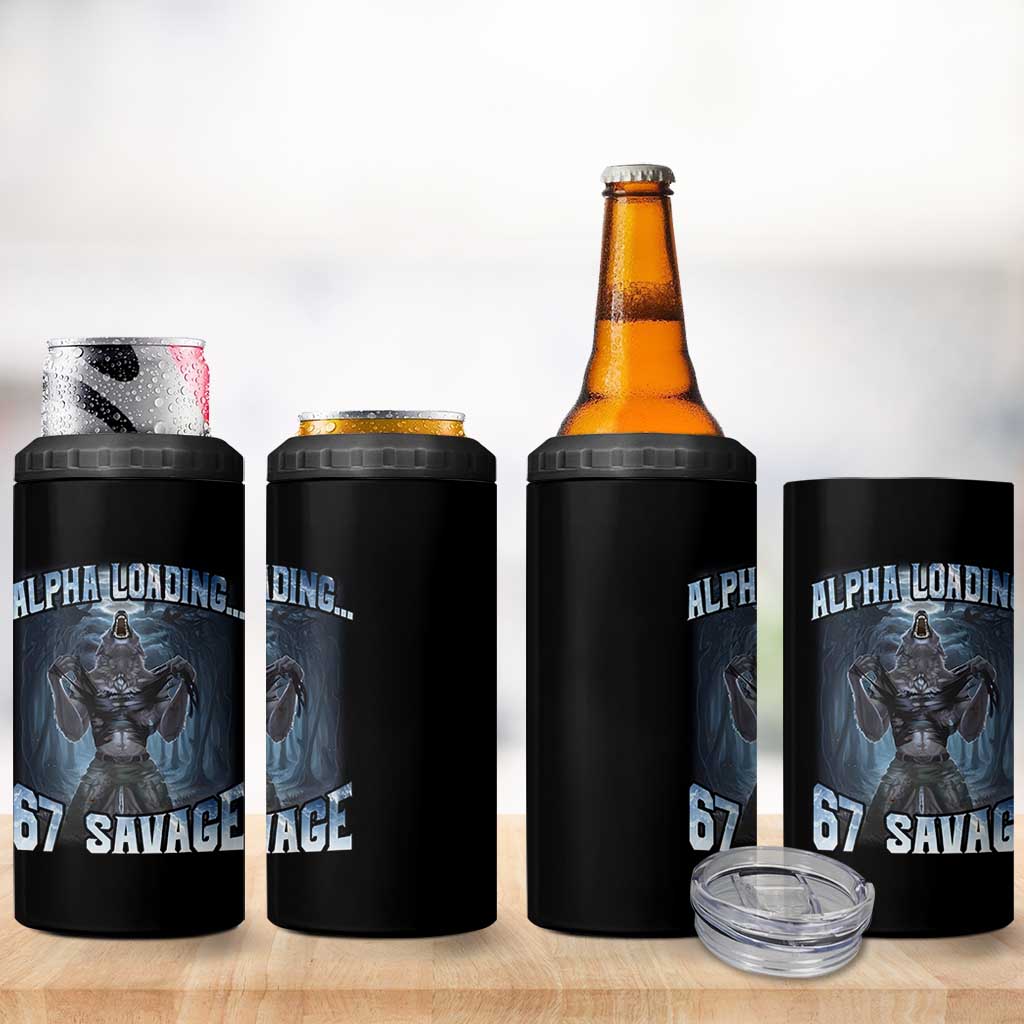 Funny 67 Alpha Wolf 4 in 1 Can Cooler Tumbler Alpha Loading 67 Savage Six Seven Gen Z Meme - Wonder Print Shop