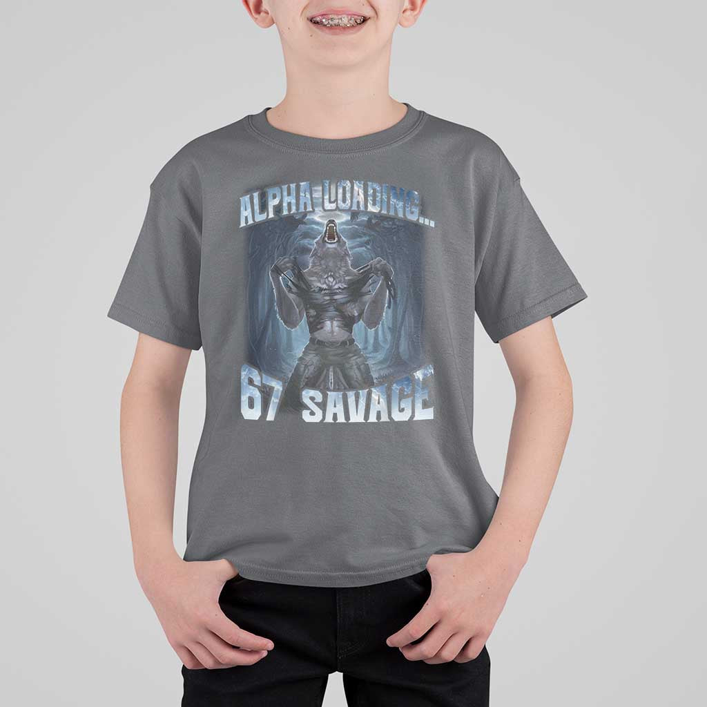 Funny 67 Alpha Wolf T Shirt For Kid Alpha Loading 67 Savage Six Seven Gen Z Meme - Wonder Print Shop