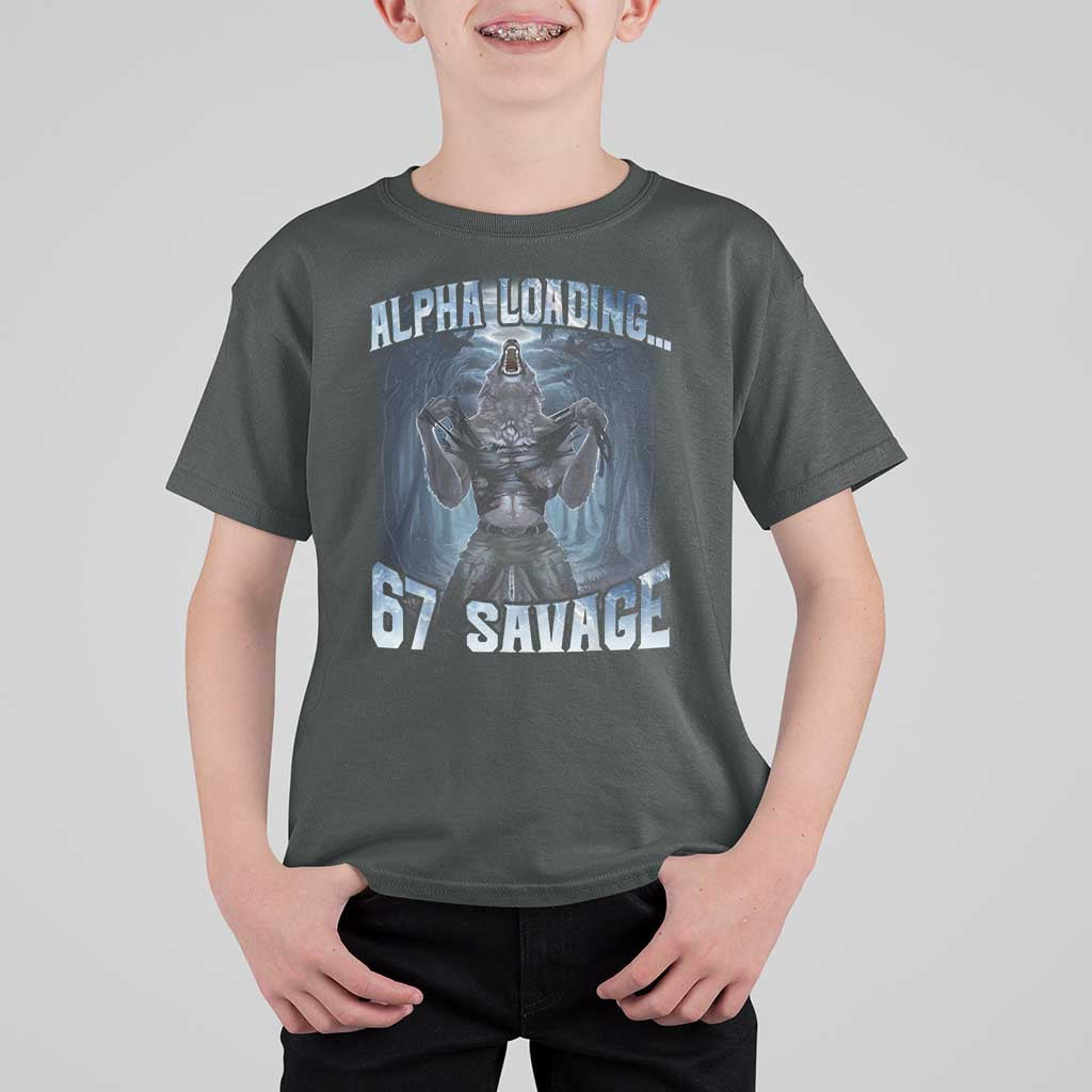 Funny 67 Alpha Wolf T Shirt For Kid Alpha Loading 67 Savage Six Seven Gen Z Meme - Wonder Print Shop