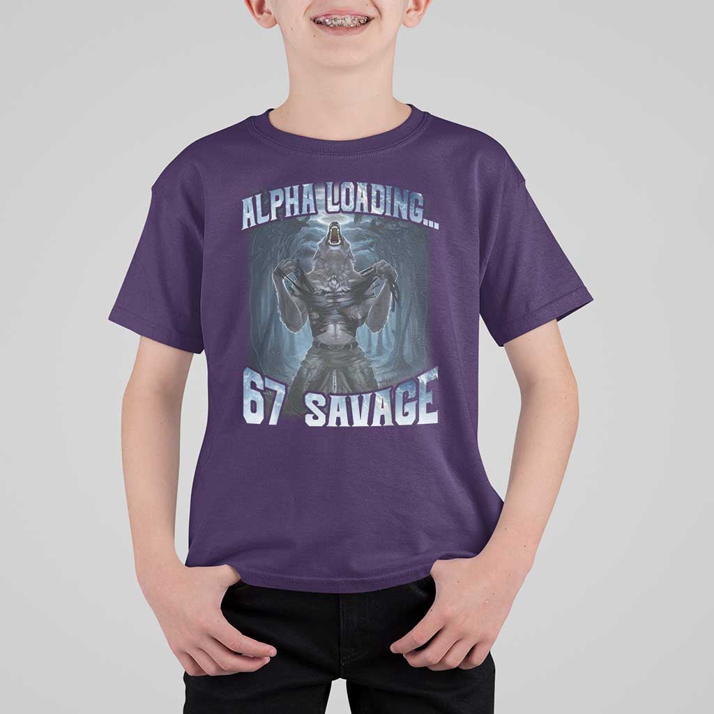 Funny 67 Alpha Wolf T Shirt For Kid Alpha Loading 67 Savage Six Seven Gen Z Meme - Wonder Print Shop