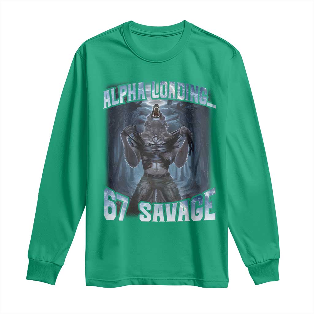 Funny 67 Alpha Wolf Long Sleeve Shirt Alpha Loading 67 Savage Six Seven Gen Z Meme - Wonder Print Shop