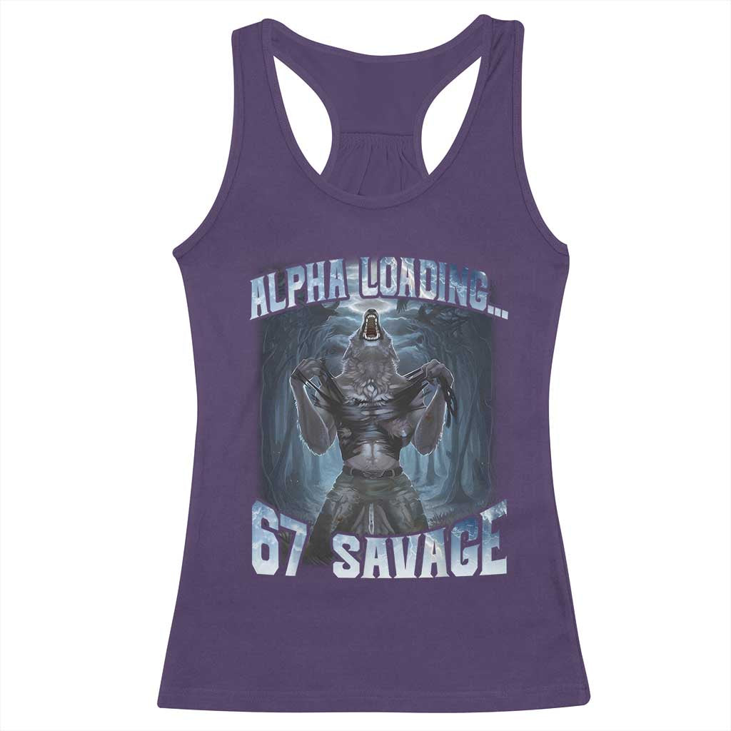 Funny 67 Alpha Wolf Racerback Tank Top Alpha Loading 67 Savage Six Seven Gen Z Meme - Wonder Print Shop