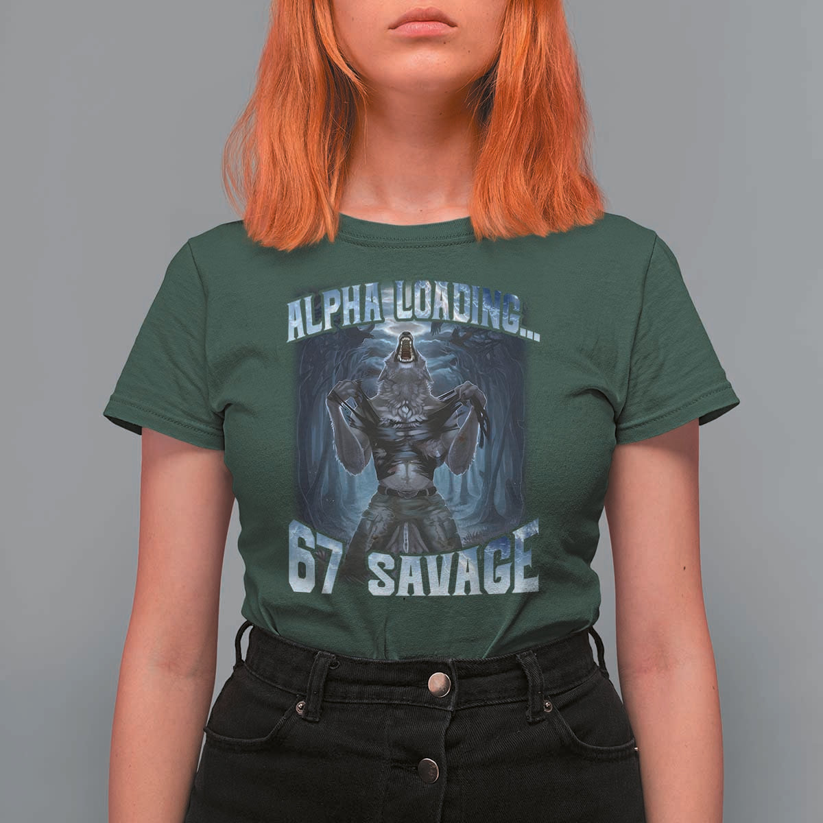 Funny 67 Alpha Wolf T Shirt For Women Alpha Loading 67 Savage Six Seven Gen Z Meme - Wonder Print Shop