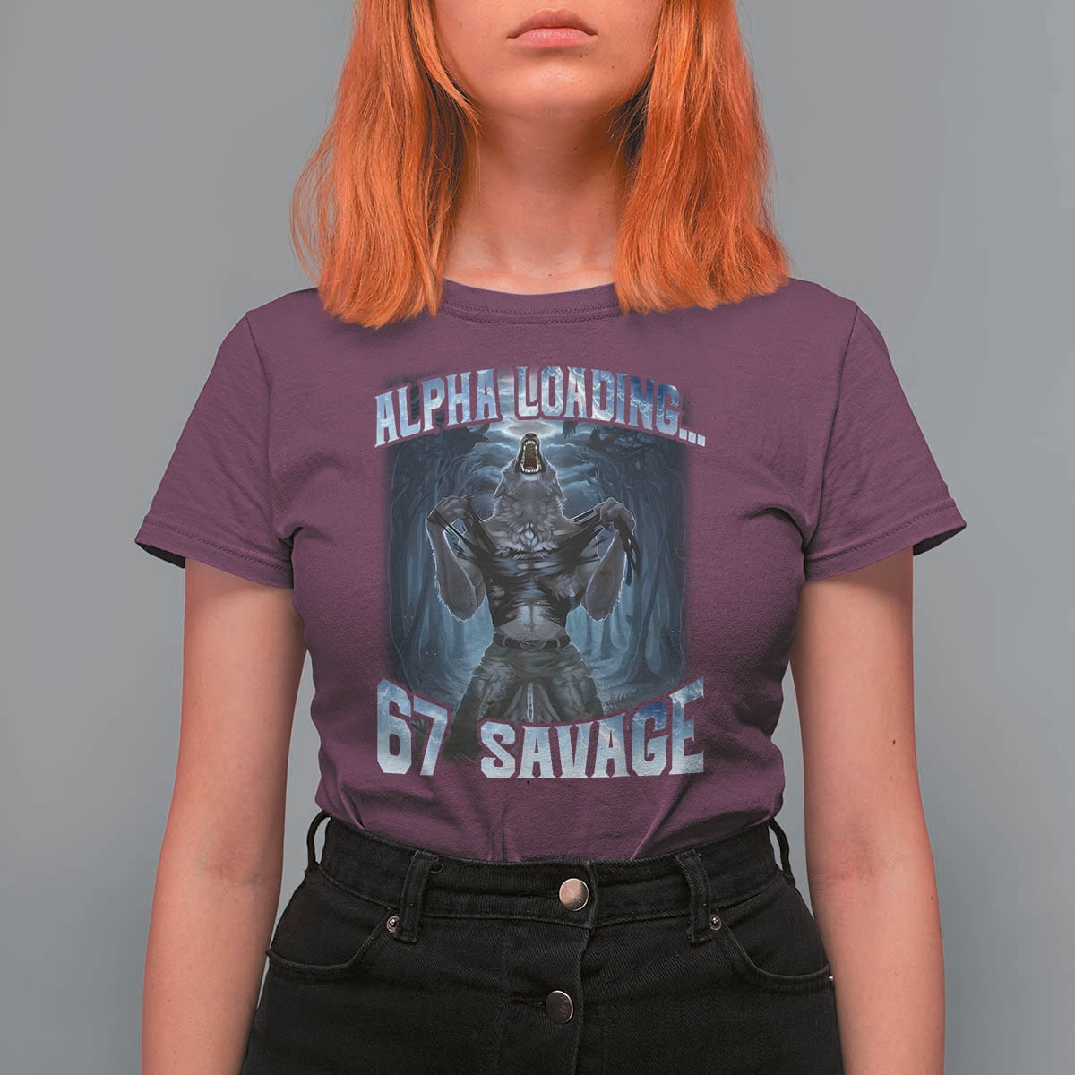 Funny 67 Alpha Wolf T Shirt For Women Alpha Loading 67 Savage Six Seven Gen Z Meme - Wonder Print Shop