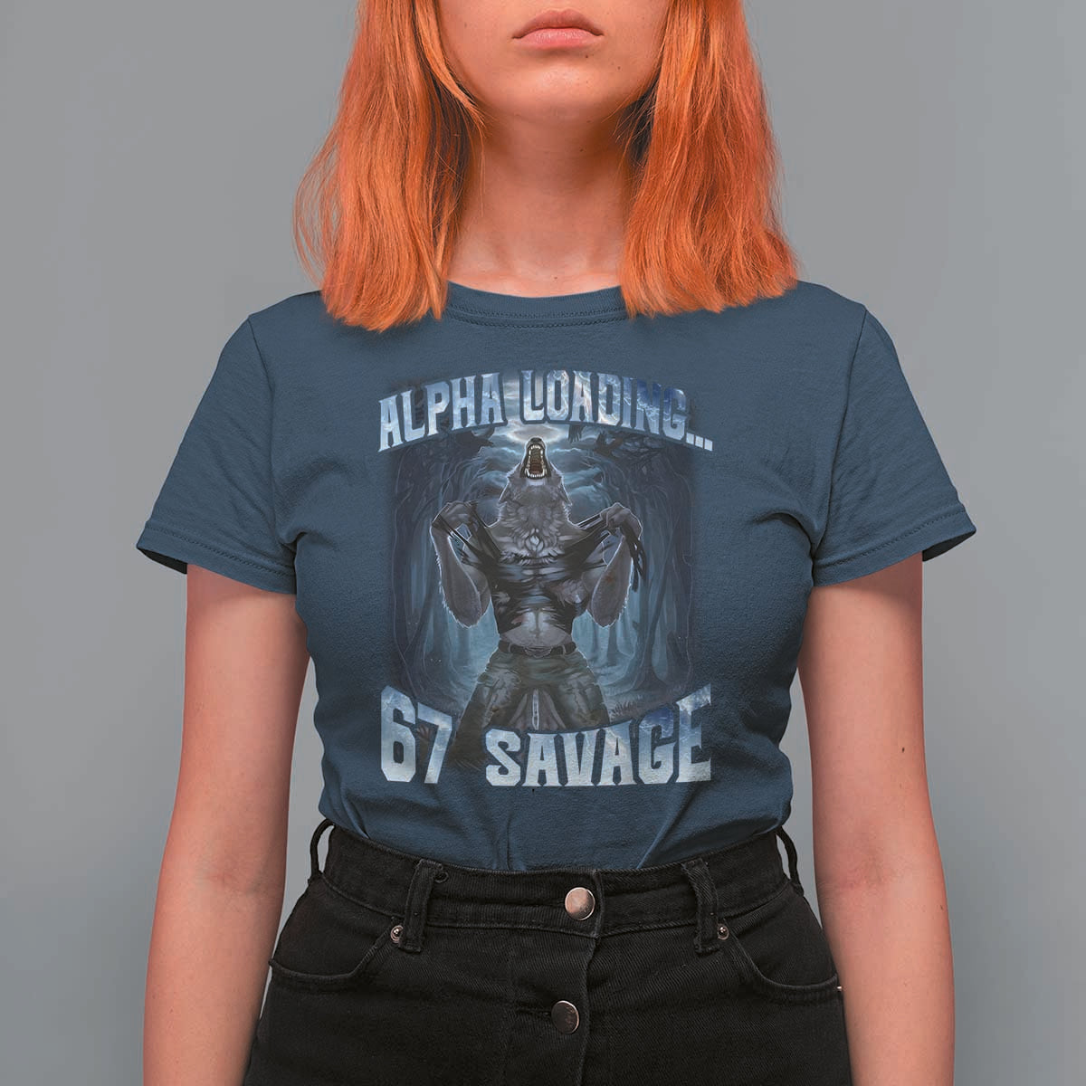 Funny 67 Alpha Wolf T Shirt For Women Alpha Loading 67 Savage Six Seven Gen Z Meme - Wonder Print Shop