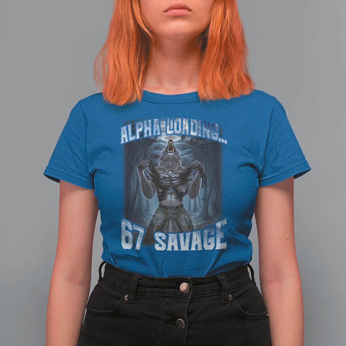 Funny 67 Alpha Wolf T Shirt For Women Alpha Loading 67 Savage Six Seven Gen Z Meme - Wonder Print Shop