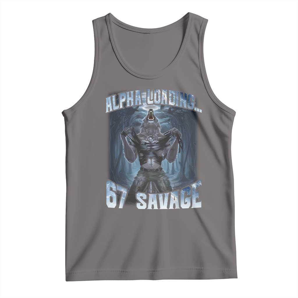 Funny 67 Alpha Wolf Tank Top Alpha Loading 67 Savage Six Seven Gen Z Meme - Wonder Print Shop