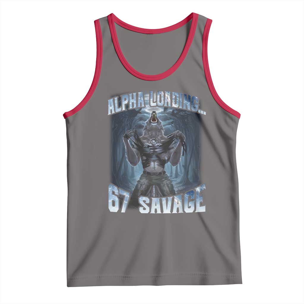 Funny 67 Alpha Wolf Tank Top Alpha Loading 67 Savage Six Seven Gen Z Meme - Wonder Print Shop