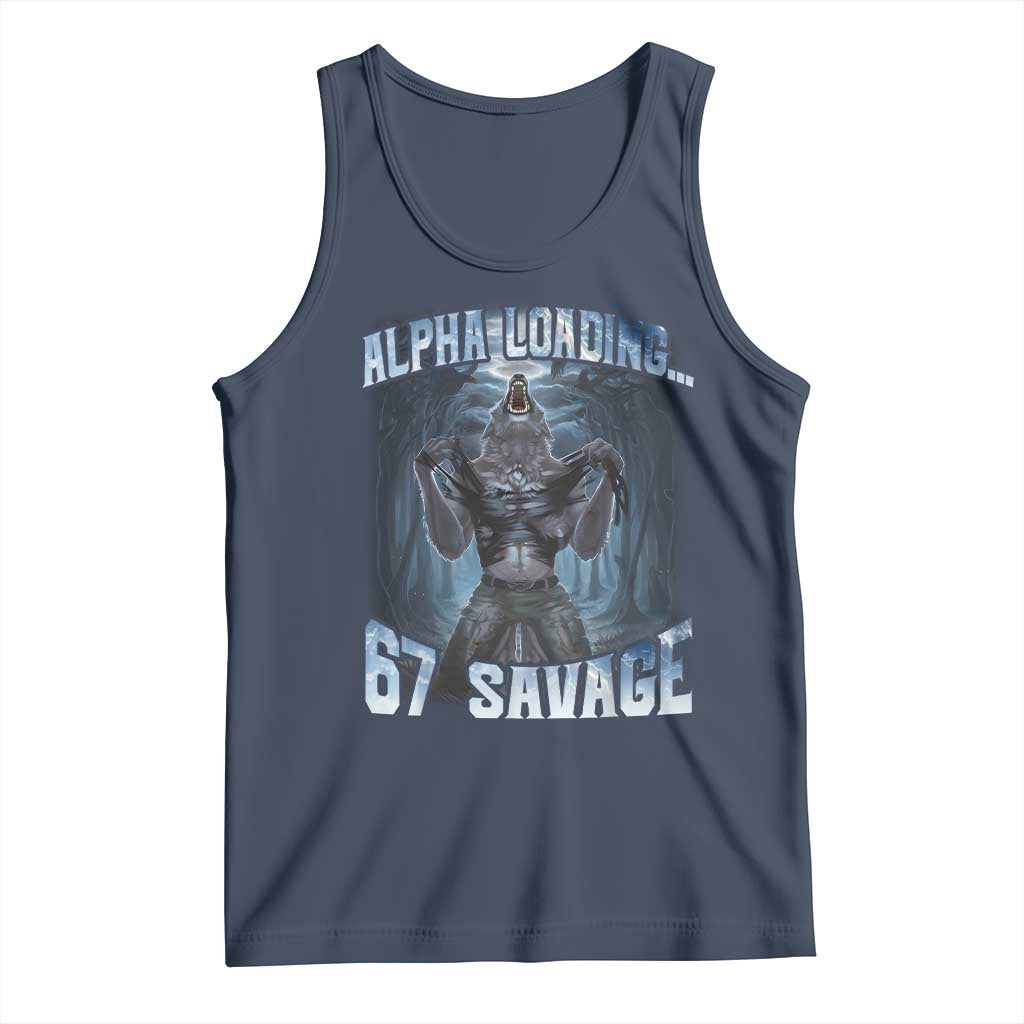Funny 67 Alpha Wolf Tank Top Alpha Loading 67 Savage Six Seven Gen Z Meme - Wonder Print Shop