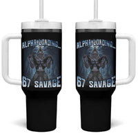 Funny 67 Alpha Wolf Tumbler With Handle Alpha Loading 67 Savage Six Seven Gen Z Meme - Wonder Print Shop