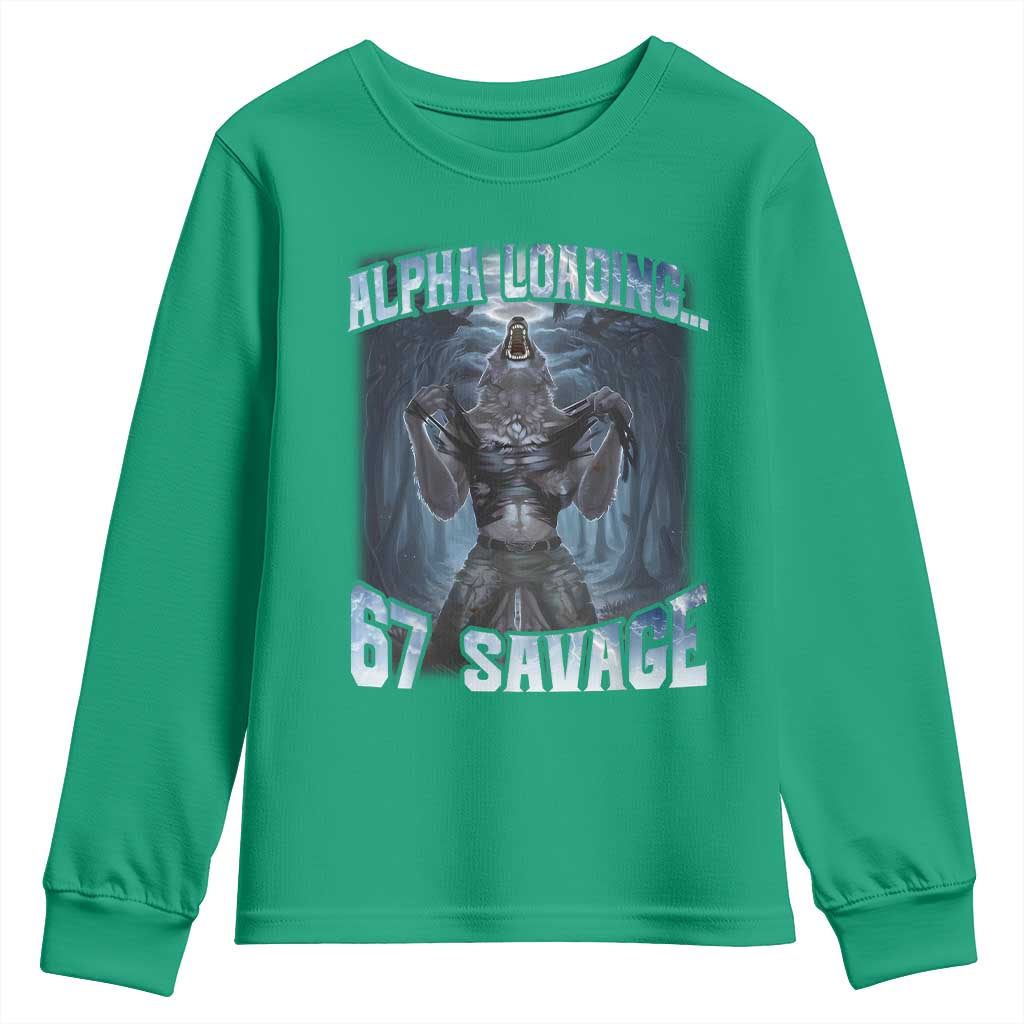 Funny 67 Alpha Wolf Youth Sweatshirt Alpha Loading 67 Savage Six Seven Gen Z Meme - Wonder Print Shop