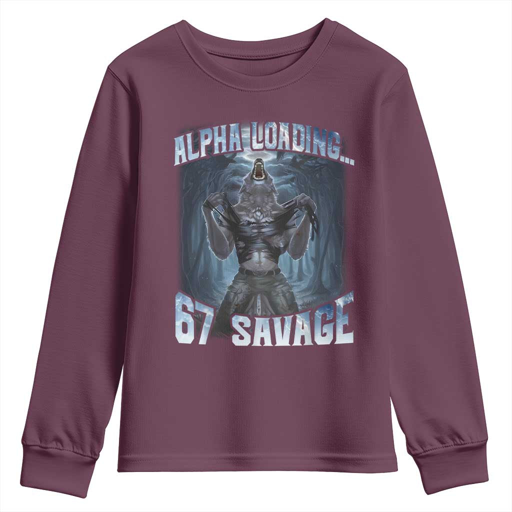 Funny 67 Alpha Wolf Youth Sweatshirt Alpha Loading 67 Savage Six Seven Gen Z Meme - Wonder Print Shop