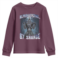 Funny 67 Alpha Wolf Youth Sweatshirt Alpha Loading 67 Savage Six Seven Gen Z Meme - Wonder Print Shop