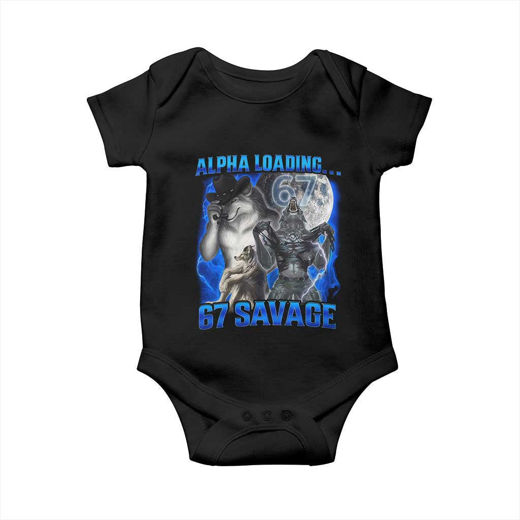 Funny Six Seven Alpha Wolf Baby Onesie Alpha Loading 67 Savage Wolves Moon Meme