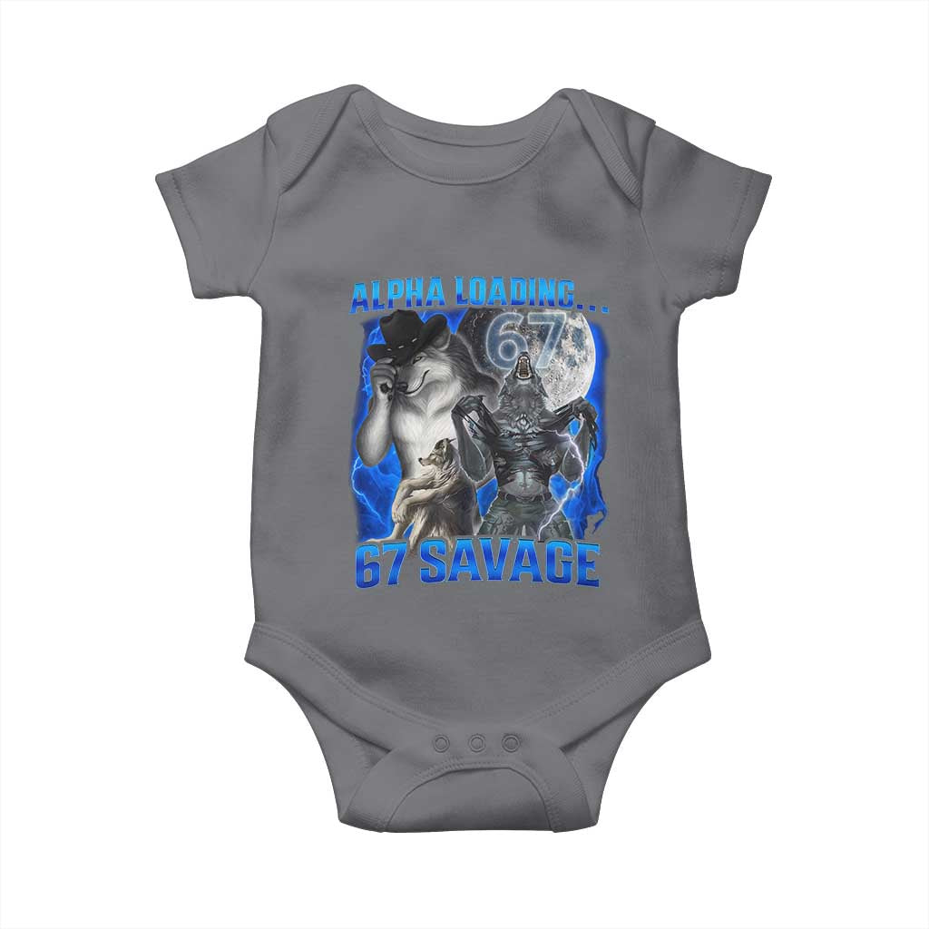 Funny Six Seven Alpha Wolf Baby Onesie Alpha Loading 67 Savage Wolves Moon Meme