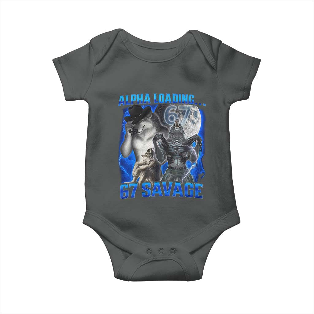 Funny Six Seven Alpha Wolf Baby Onesie Alpha Loading 67 Savage Wolves Moon Meme