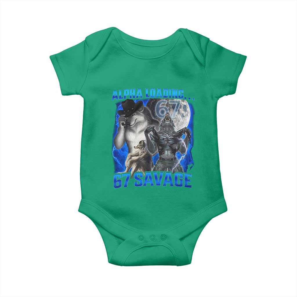 Funny Six Seven Alpha Wolf Baby Onesie Alpha Loading 67 Savage Wolves Moon Meme