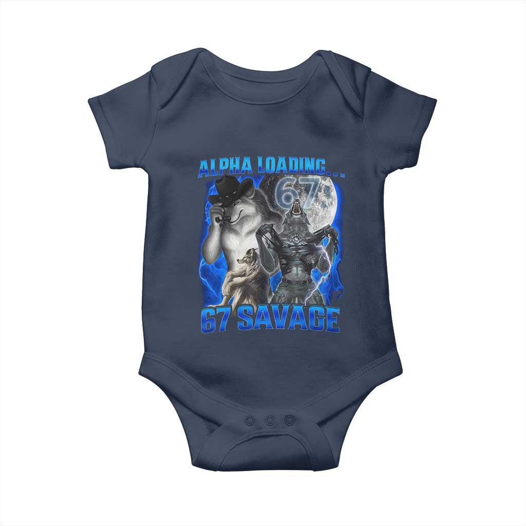 Funny Six Seven Alpha Wolf Baby Onesie Alpha Loading 67 Savage Wolves Moon Meme