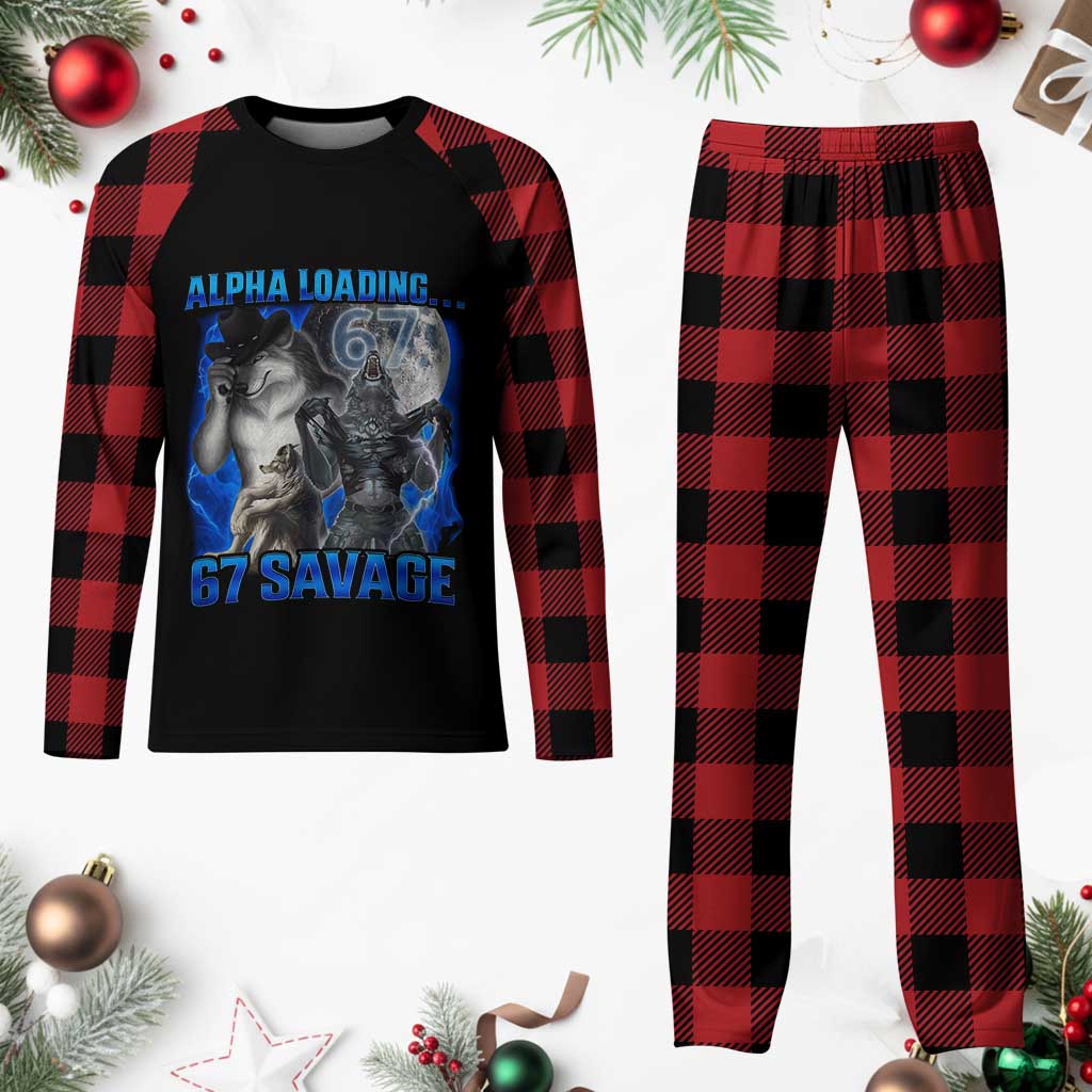 Funny Six Seven Alpha Wolf Plaid Pajama Set Alpha Loading 67 Savage Wolves Moon Meme