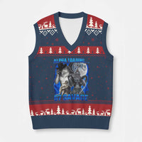 Funny Six Seven Alpha Wolf V-Neck Knit Sweater Vest Alpha Loading 67 Savage Wolves Moon Meme