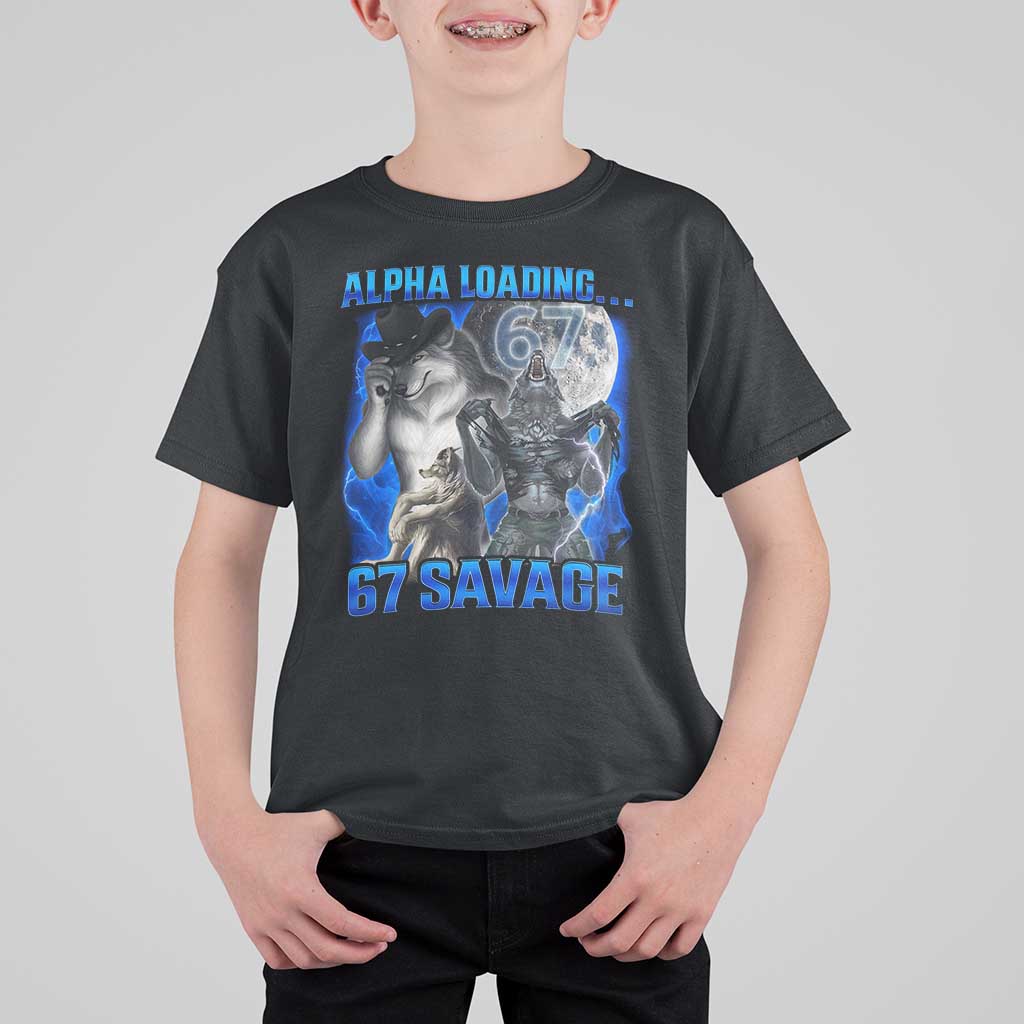 Funny Six Seven Alpha Wolf T Shirt For Kid Alpha Loading 67 Savage Wolves Moon Meme
