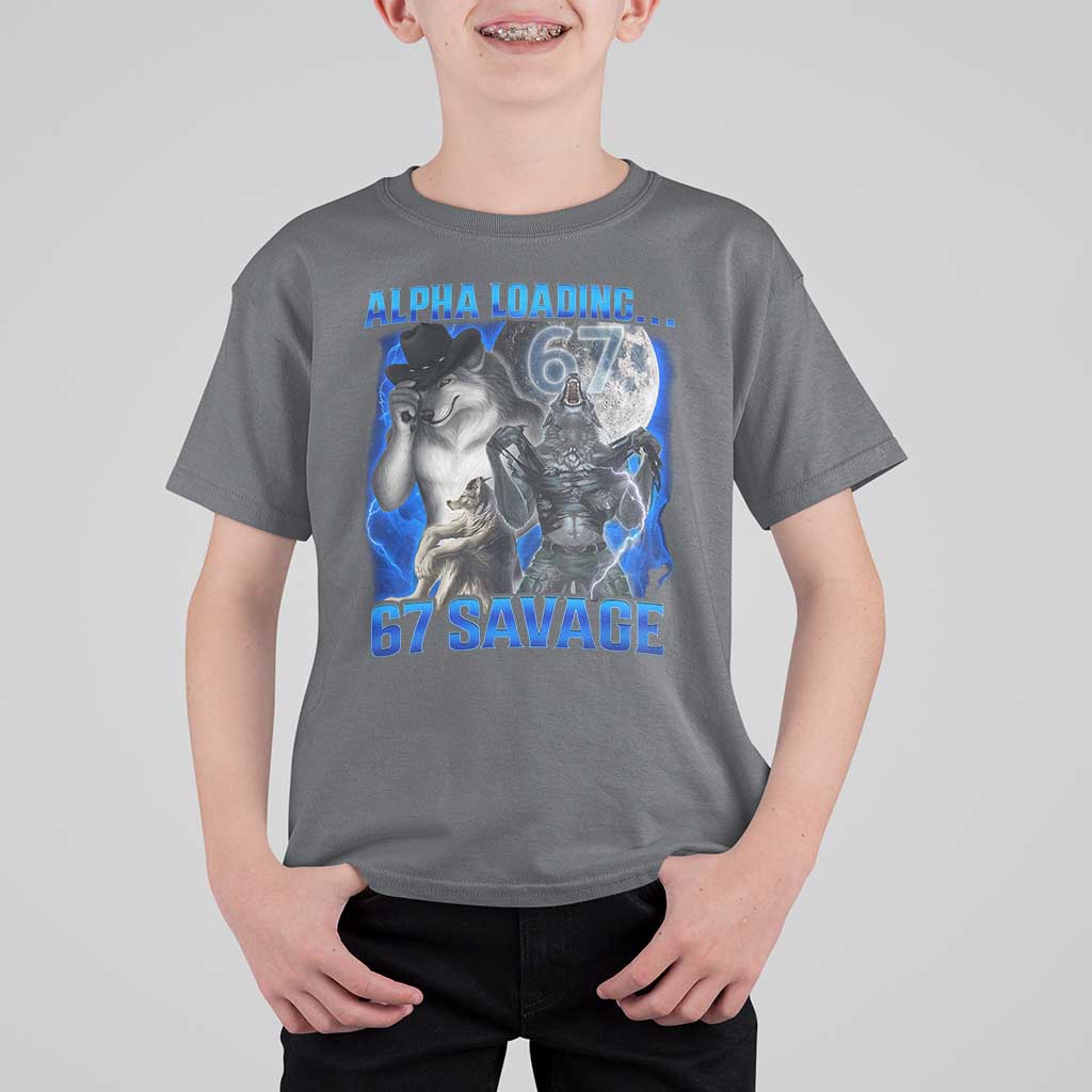Funny Six Seven Alpha Wolf T Shirt For Kid Alpha Loading 67 Savage Wolves Moon Meme
