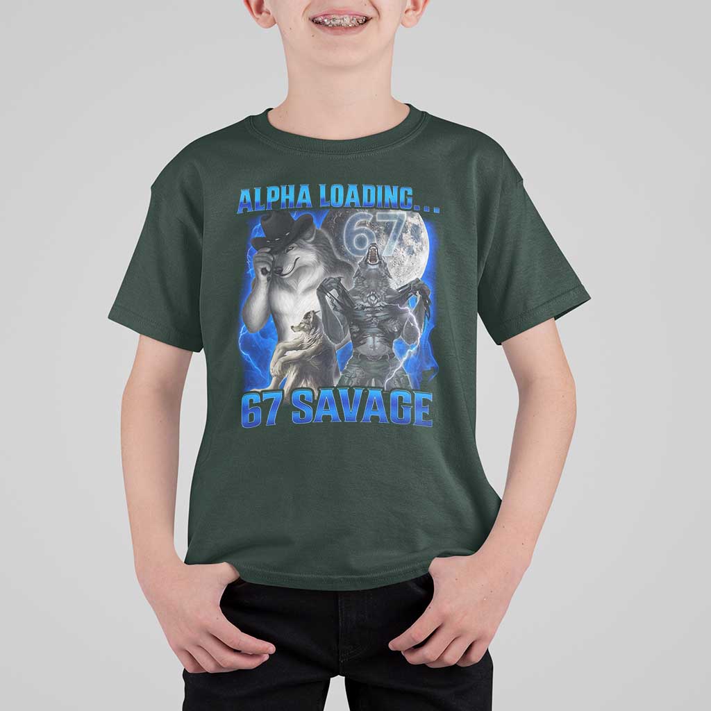 Funny Six Seven Alpha Wolf T Shirt For Kid Alpha Loading 67 Savage Wolves Moon Meme