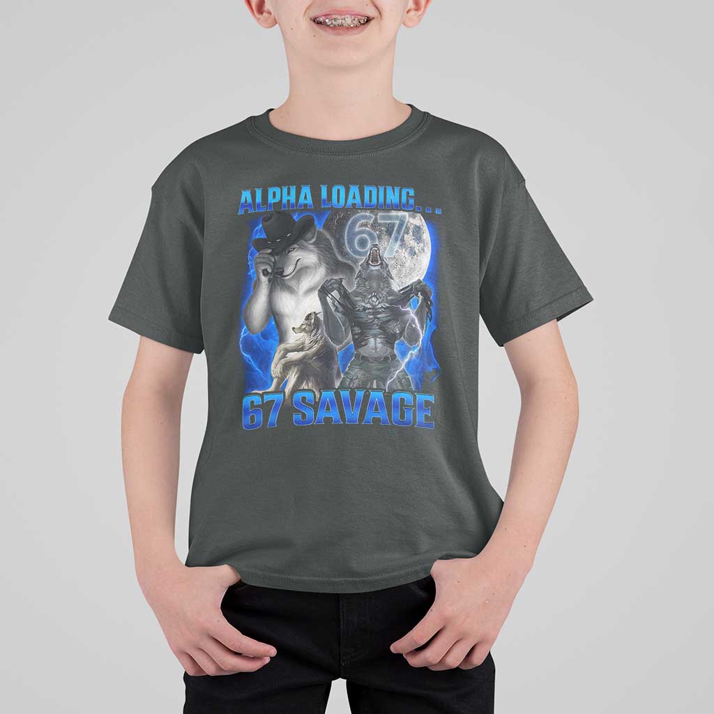Funny Six Seven Alpha Wolf T Shirt For Kid Alpha Loading 67 Savage Wolves Moon Meme