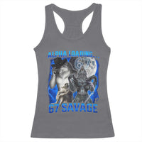 Funny Six Seven Alpha Wolf Racerback Tank Top Alpha Loading 67 Savage Wolves Moon Meme