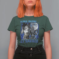 Funny Six Seven Alpha Wolf T Shirt For Women Alpha Loading 67 Savage Wolves Moon Meme