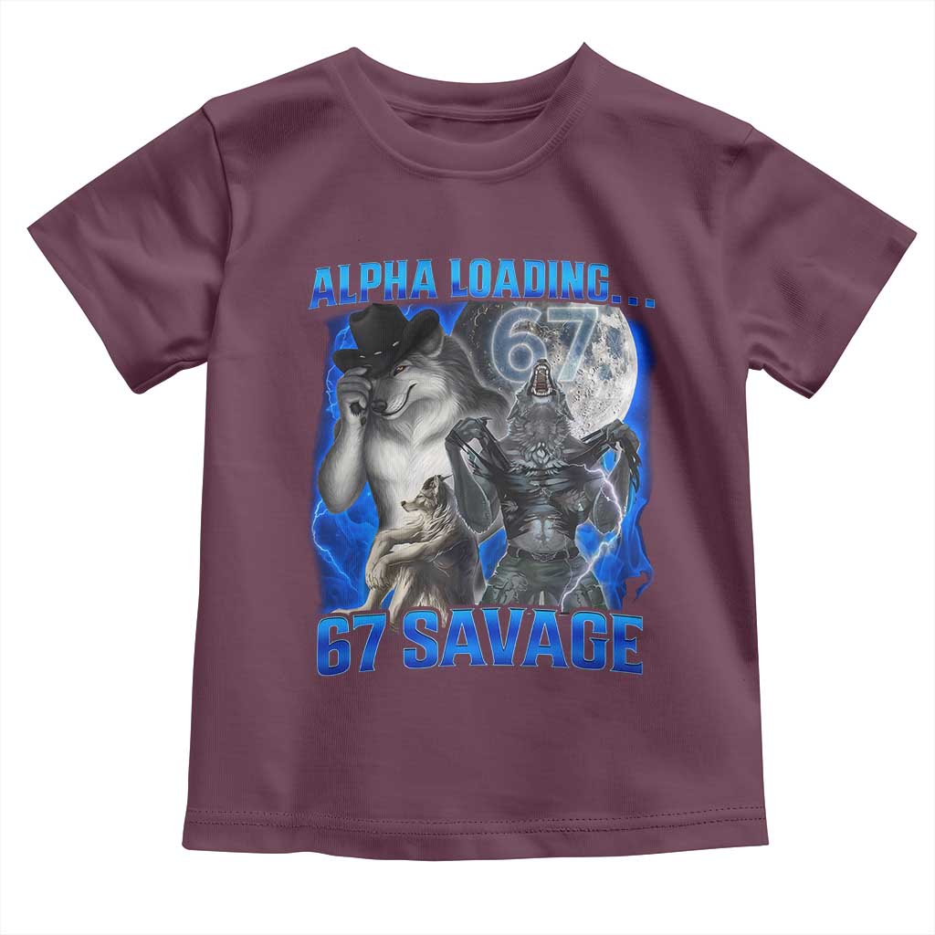 Funny Six Seven Alpha Wolf Toddler T Shirt Alpha Loading 67 Savage Wolves Moon Meme