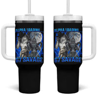 Funny Six Seven Alpha Wolf Tumbler With Handle Alpha Loading 67 Savage Wolves Moon Meme