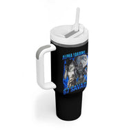 Funny Six Seven Alpha Wolf Tumbler With Handle Alpha Loading 67 Savage Wolves Moon Meme