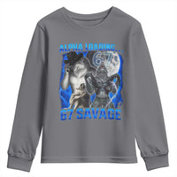 Funny Six Seven Alpha Wolf Youth Sweatshirt Alpha Loading 67 Savage Wolves Moon Meme