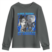 Funny Six Seven Alpha Wolf Youth Sweatshirt Alpha Loading 67 Savage Wolves Moon Meme