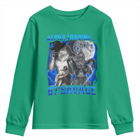 Funny Six Seven Alpha Wolf Youth Sweatshirt Alpha Loading 67 Savage Wolves Moon Meme