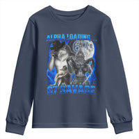 Funny Six Seven Alpha Wolf Youth Sweatshirt Alpha Loading 67 Savage Wolves Moon Meme