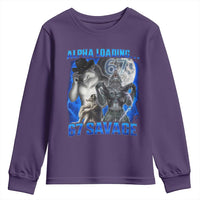 Funny Six Seven Alpha Wolf Youth Sweatshirt Alpha Loading 67 Savage Wolves Moon Meme