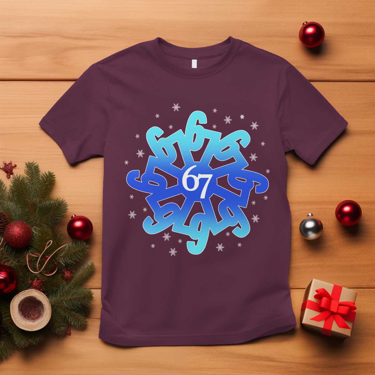 Funny 67 Christmas Snowflake T Shirt Six Seven Meme Xmas - Wonder Print Shop
