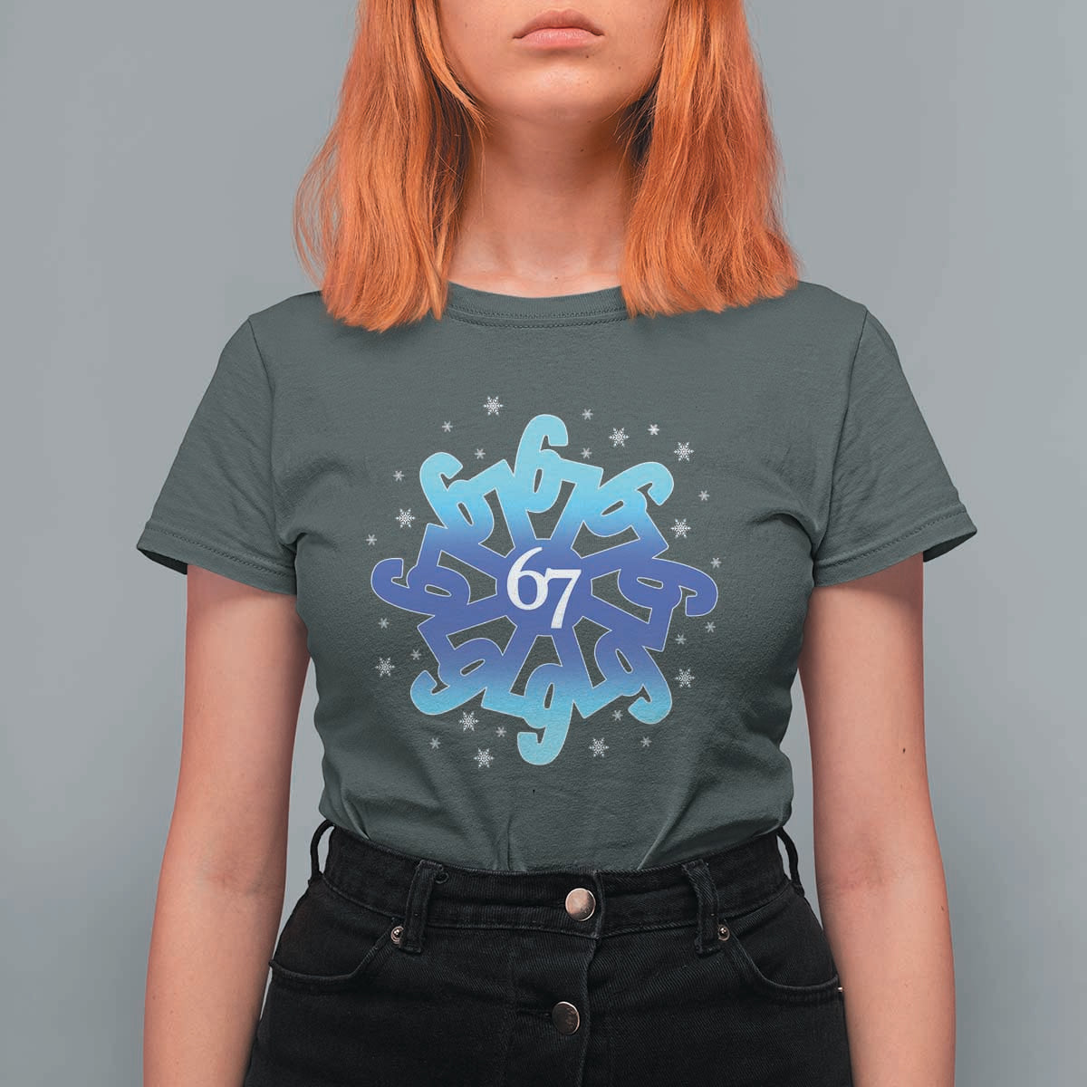 Funny 67 Christmas Snowflake T Shirt For Women Six Seven Meme Xmas - Wonder Print Shop