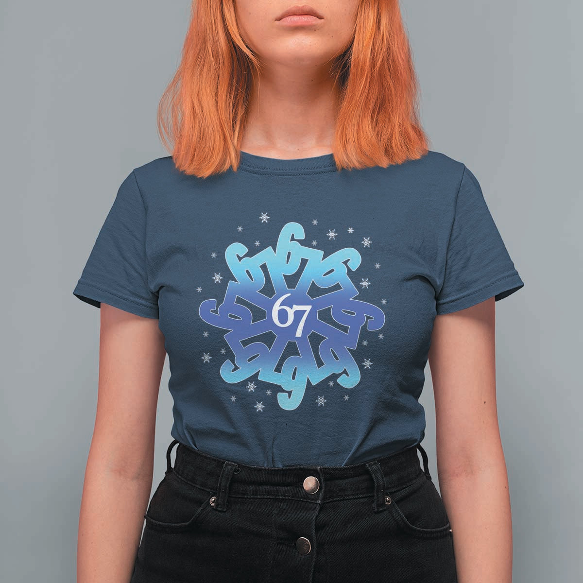 Funny 67 Christmas Snowflake T Shirt For Women Six Seven Meme Xmas - Wonder Print Shop