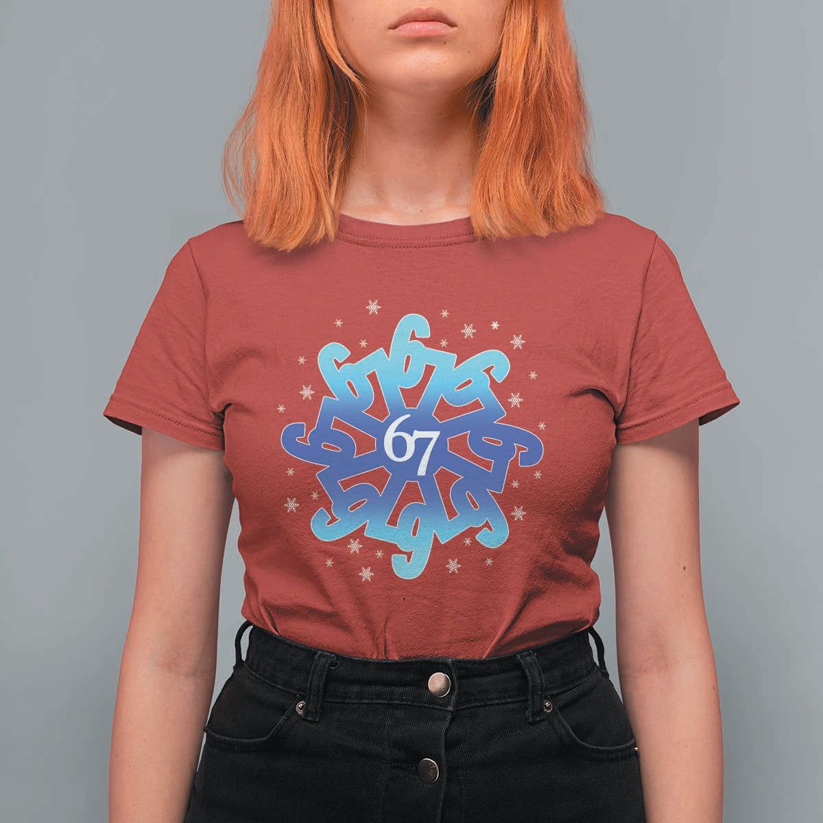 Funny 67 Christmas Snowflake T Shirt For Women Six Seven Meme Xmas - Wonder Print Shop