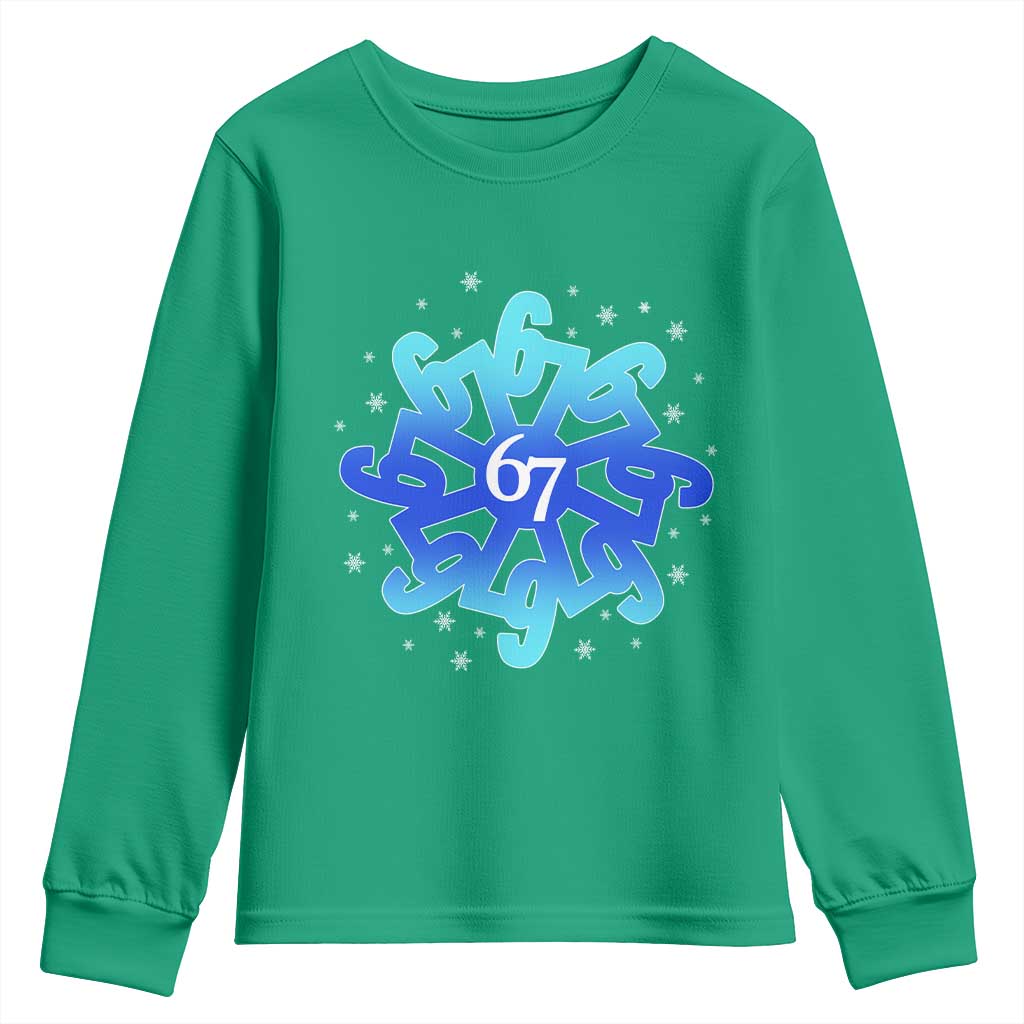 Funny 67 Christmas Snowflake Youth Sweatshirt Six Seven Meme Xmas - Wonder Print Shop