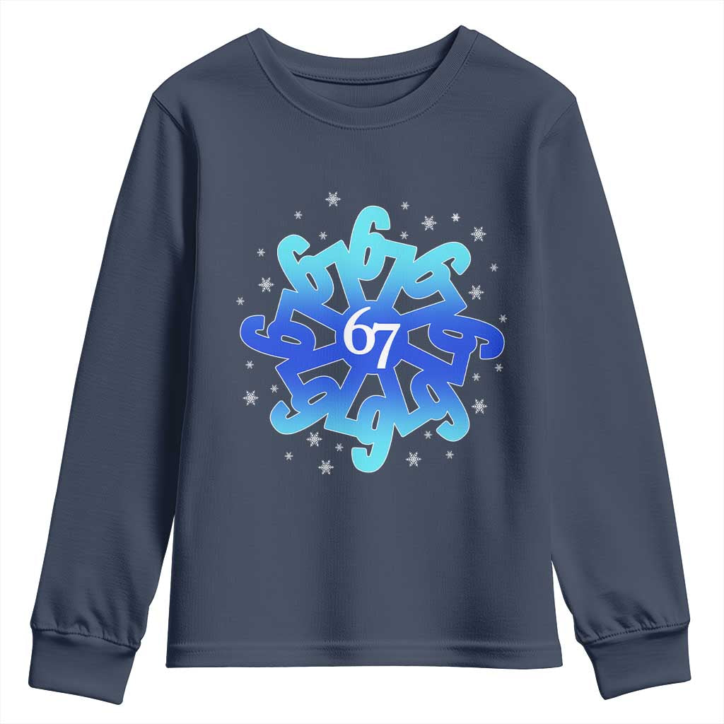 Funny 67 Christmas Snowflake Youth Sweatshirt Six Seven Meme Xmas - Wonder Print Shop