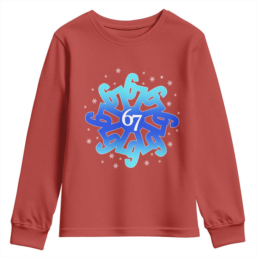 Funny 67 Christmas Snowflake Youth Sweatshirt Six Seven Meme Xmas - Wonder Print Shop