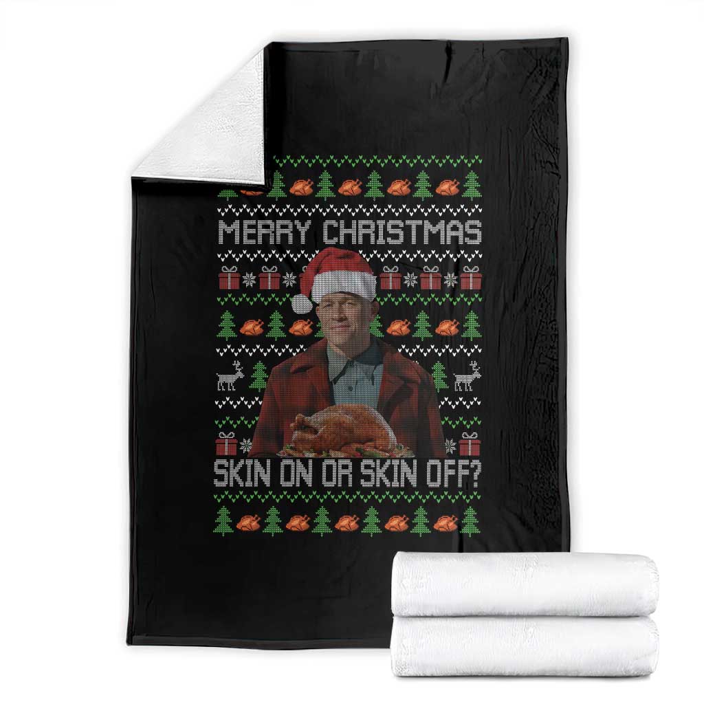 Ed Gein Christmas Throw Blanket Funny Merry Christmas Skin On Or Skin Off Turkey - Wonder Print Shop
