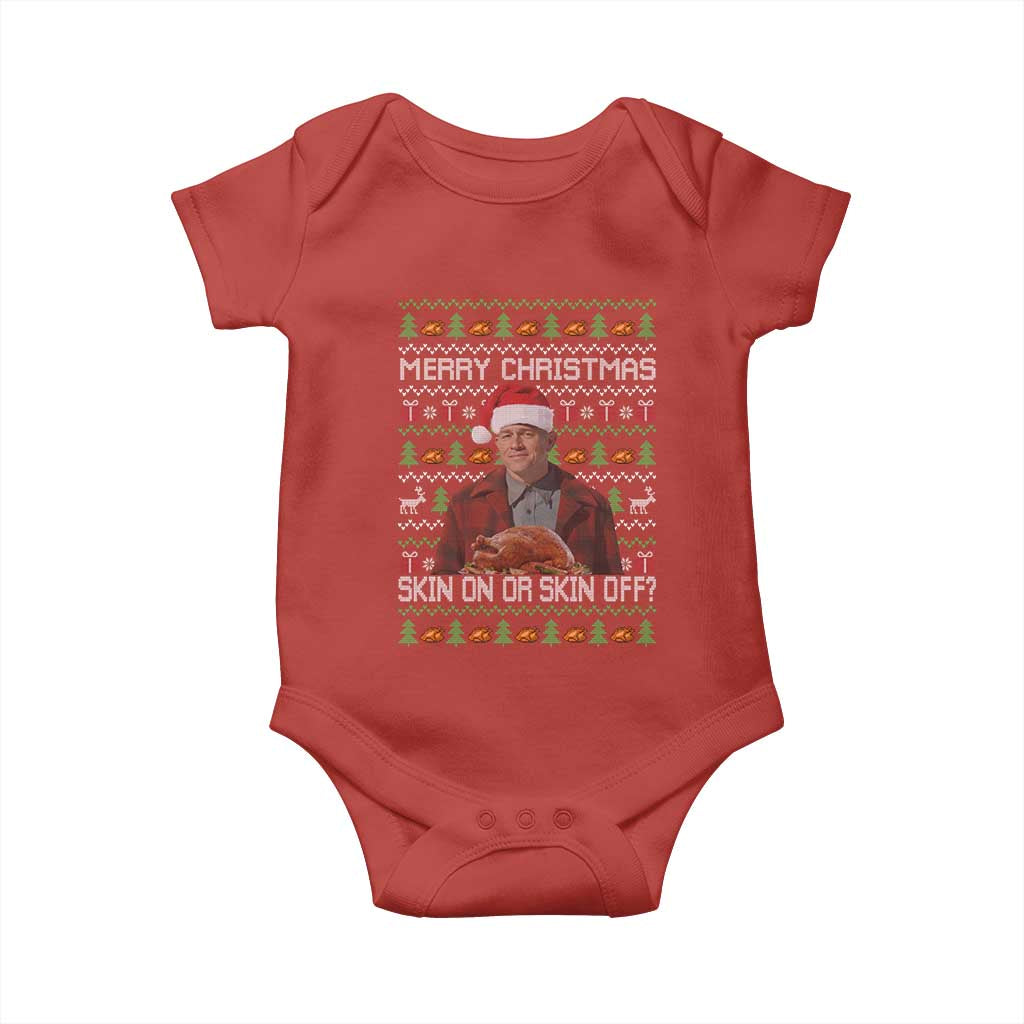 Ed Gein Christmas Baby Onesie Funny Merry Christmas Skin On Or Skin Off Turkey - Wonder Print Shop