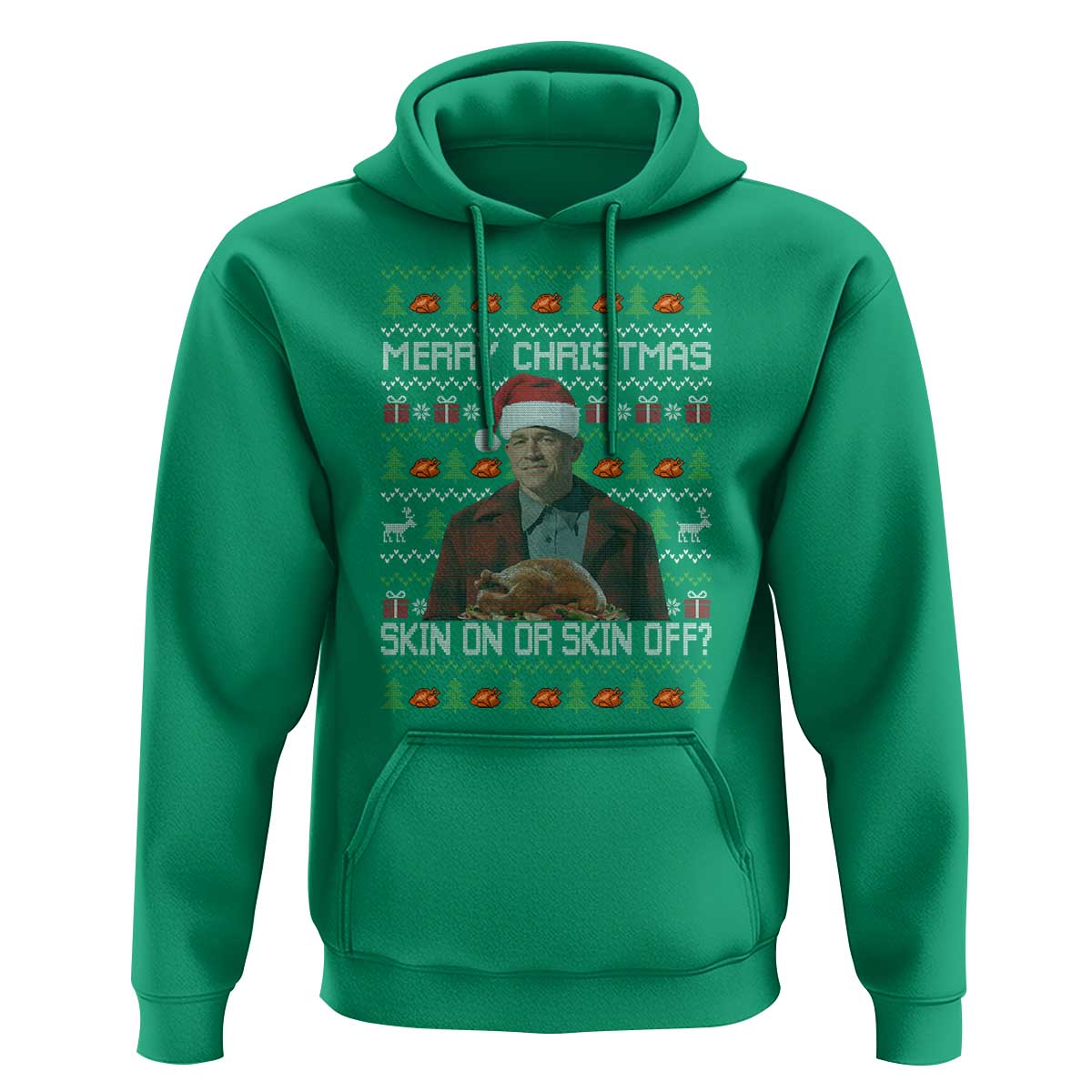 Ed Gein Christmas Hoodie Funny Merry Christmas Skin On Or Skin Off Turkey - Wonder Print Shop